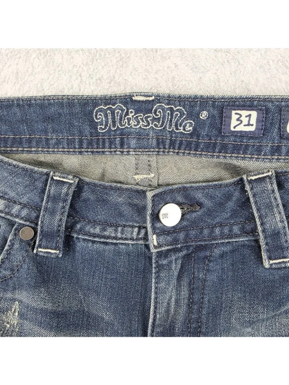 Miss Me Skinny Jeans Womens 31 Blue Medium Wash Distressed Mid Rise 31x30